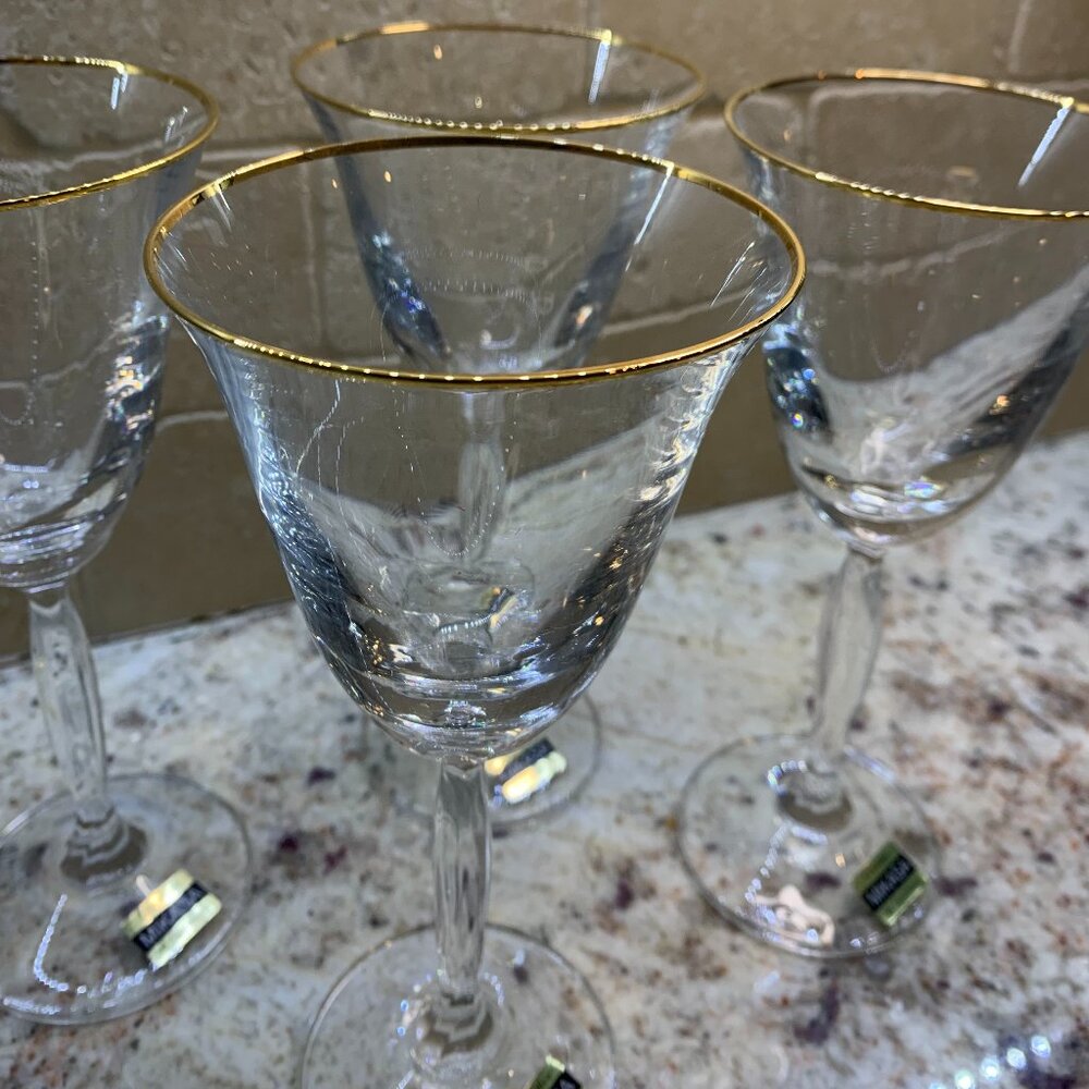 Mikasa Crystal Goblets Glasses Gold Rim set of 4